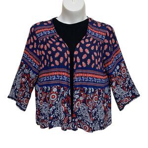 Xhilaration Open Front Cardigan Women’s Size Large Boho Paisley Crochet Trim